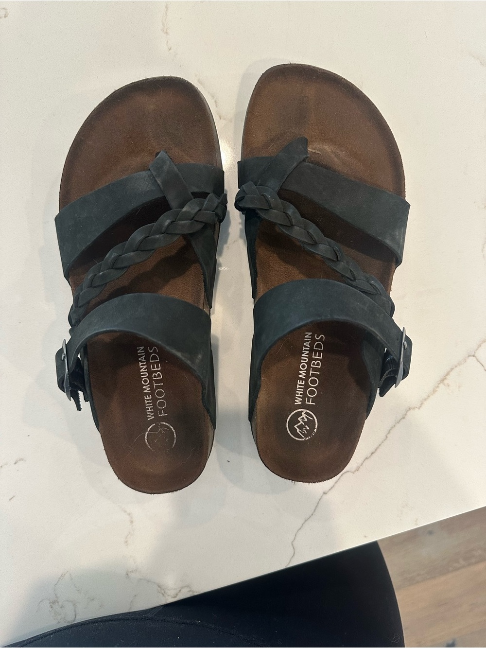 White Mountain Braided Strap Footbed Sandals in Dark Brown and Black